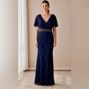 NWT Mac Duggal Flutter Sleeve Embellished Gown 4 OOAK